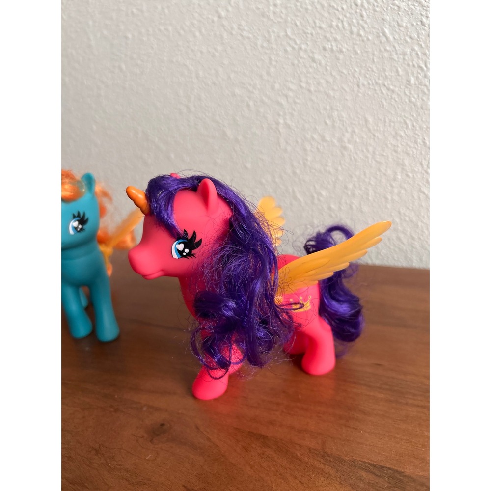 Vintage Winged Unicorn Pony Figures Teal and Pink Set of 2 - Picture 3 of 6